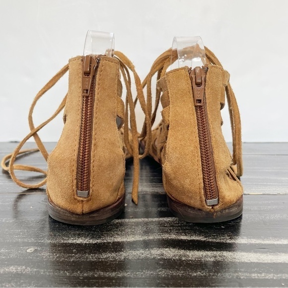 Free People Great Lengths Lace-up Light Tan Sandals Back Zip Leather - Picture 6 of 9